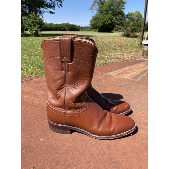 90s Justin Roper Womens 7B Brown Leather Cowboy Western Boots L3802 Cognac Vtg - Picture 5 of 10